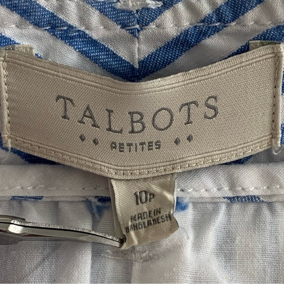 Talbots cotton skirt Womens 10 petite Front zip close Blue white stripe Pockets - Picture 2 of 10